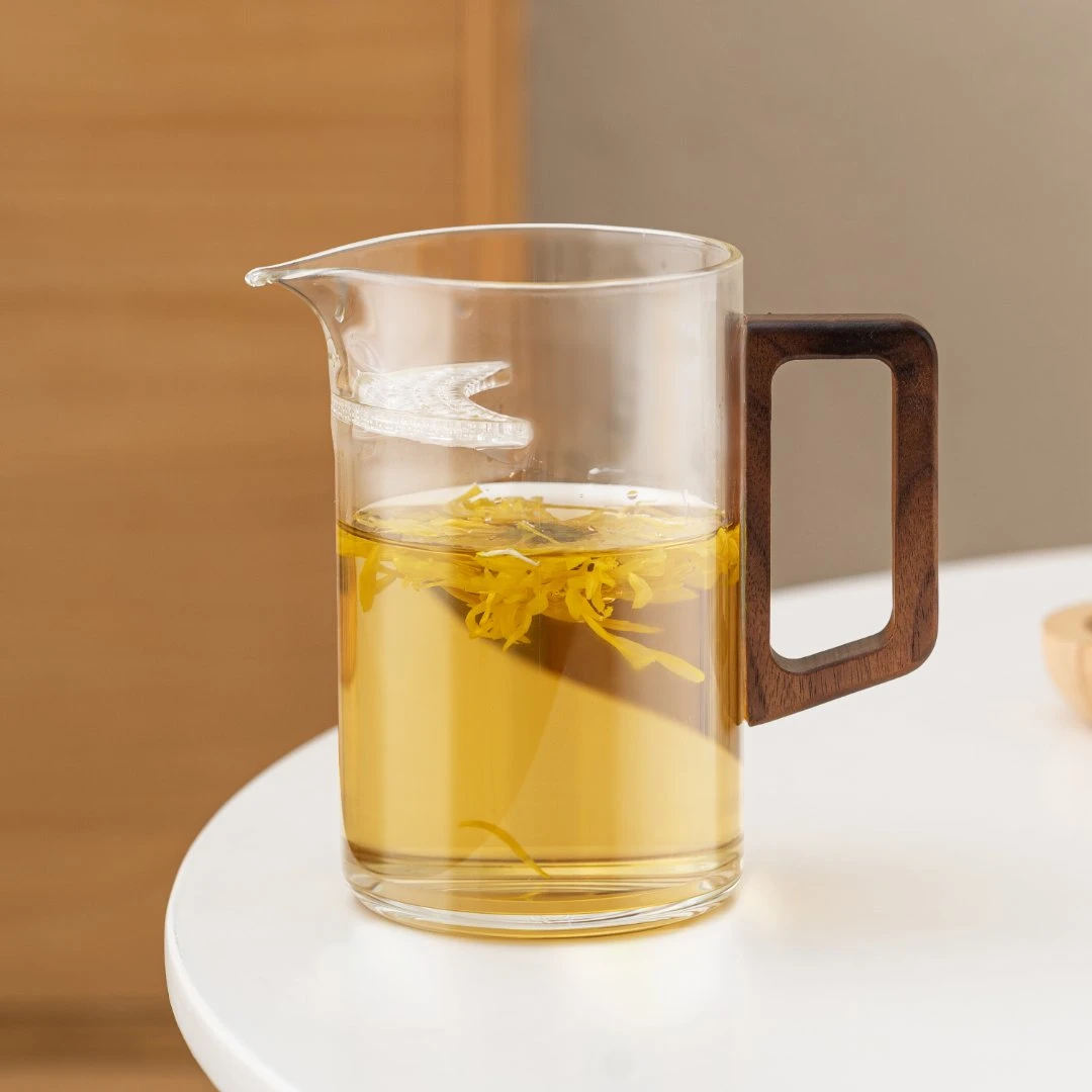 加厚耐热月牙片自带过滤网一体玻璃泡绿茶杯分茶器茶水分离公道杯