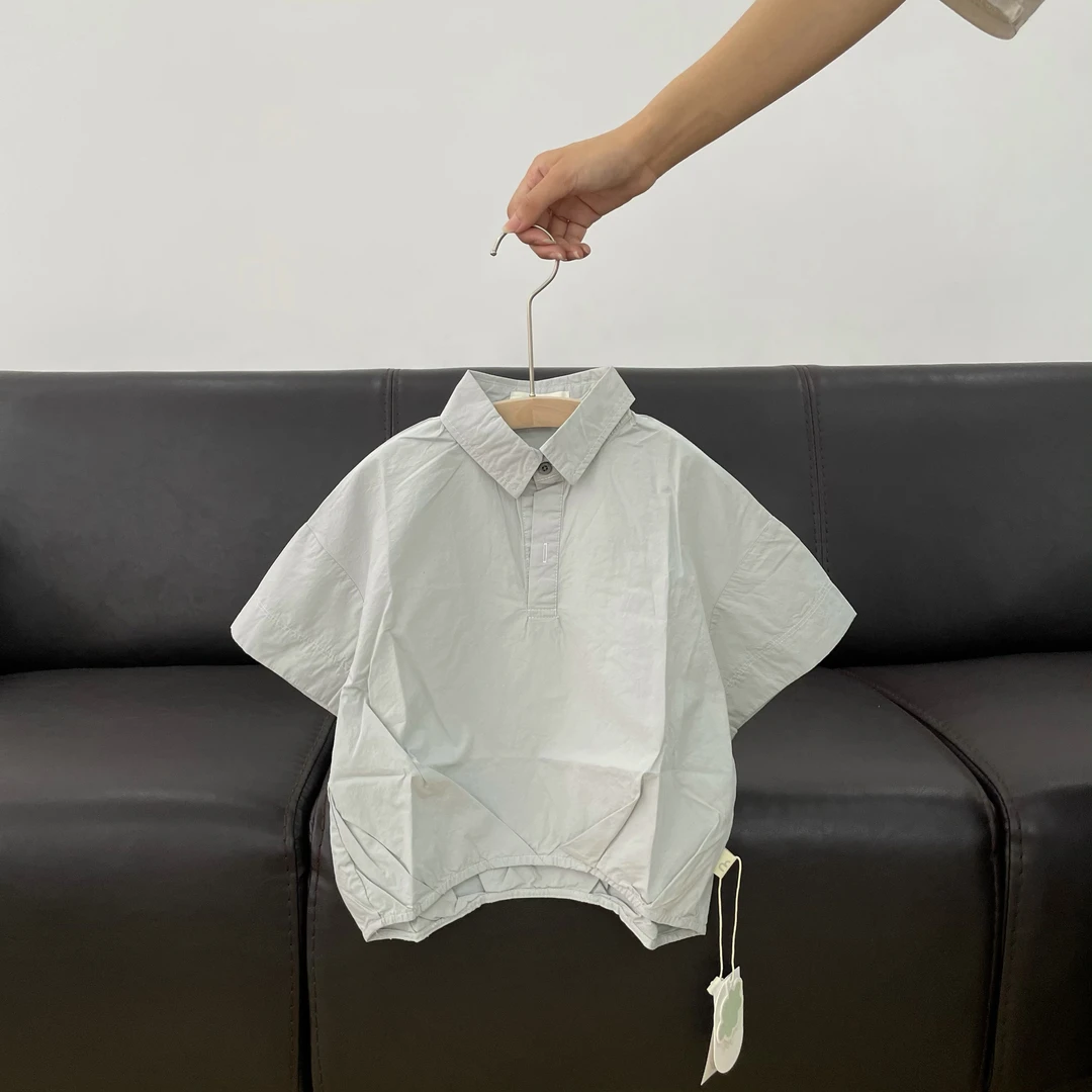 觅兔* 马卡龙蓝插肩袖衬衫 前短后长1270