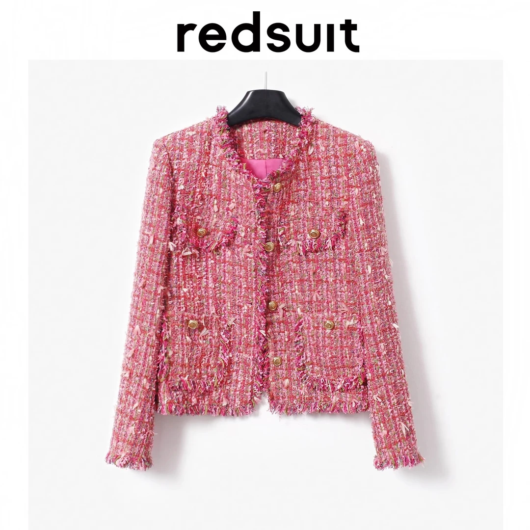 REDSUIT昼夜玫瑰~法式优雅流苏编织粗花呢小香风外套高定上衣