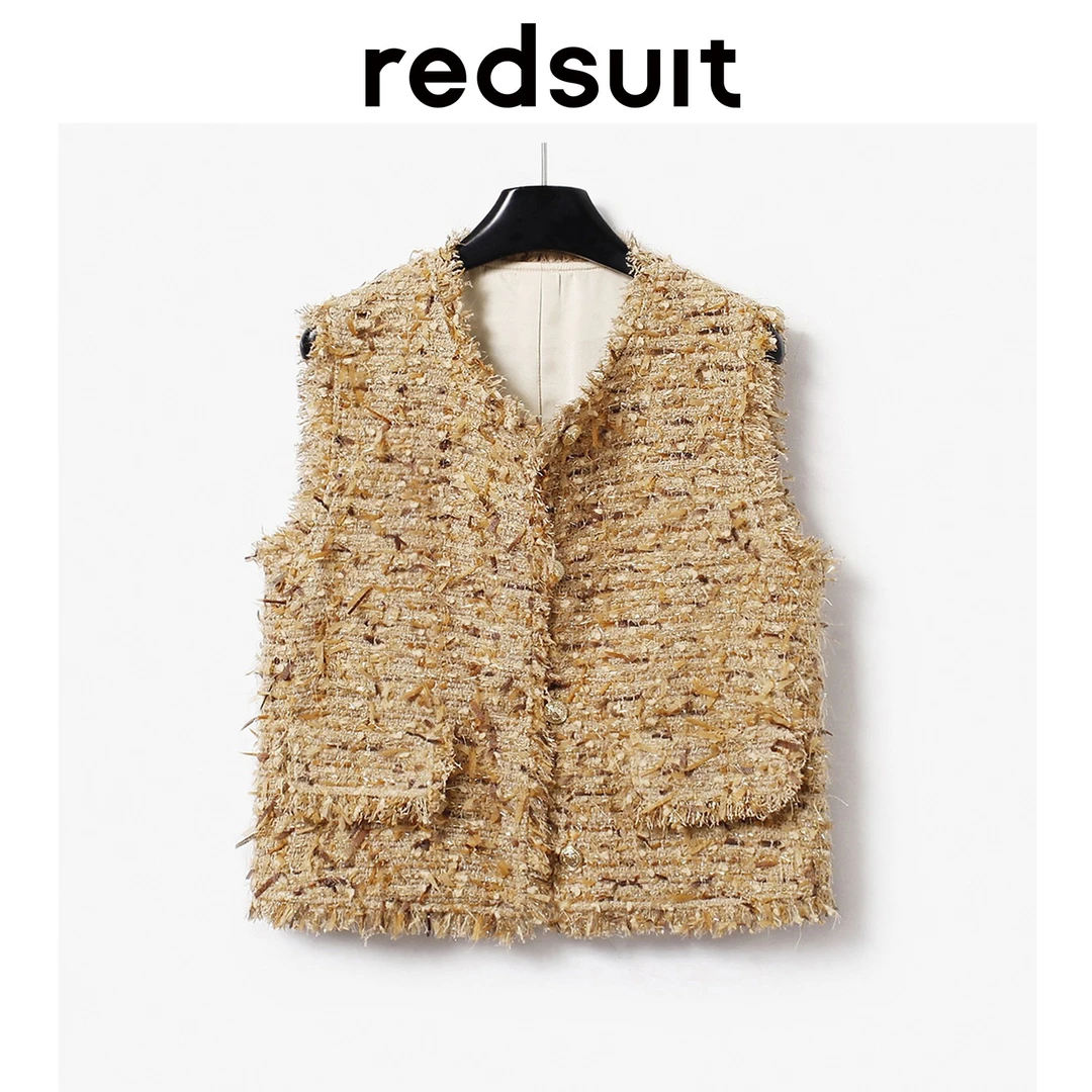 redsuit自在风雅~韩系氛围感花呢马夹名媛气质时尚百搭小香风上衣