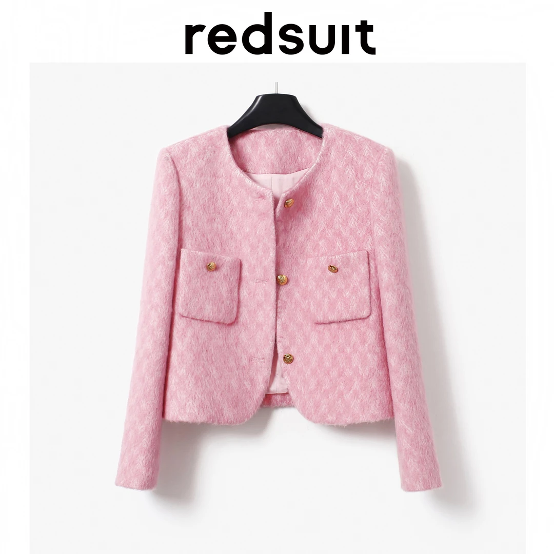 REDSUIT时尚气质粉色名媛羊毛小香风外套财阀千金百搭高级感上衣