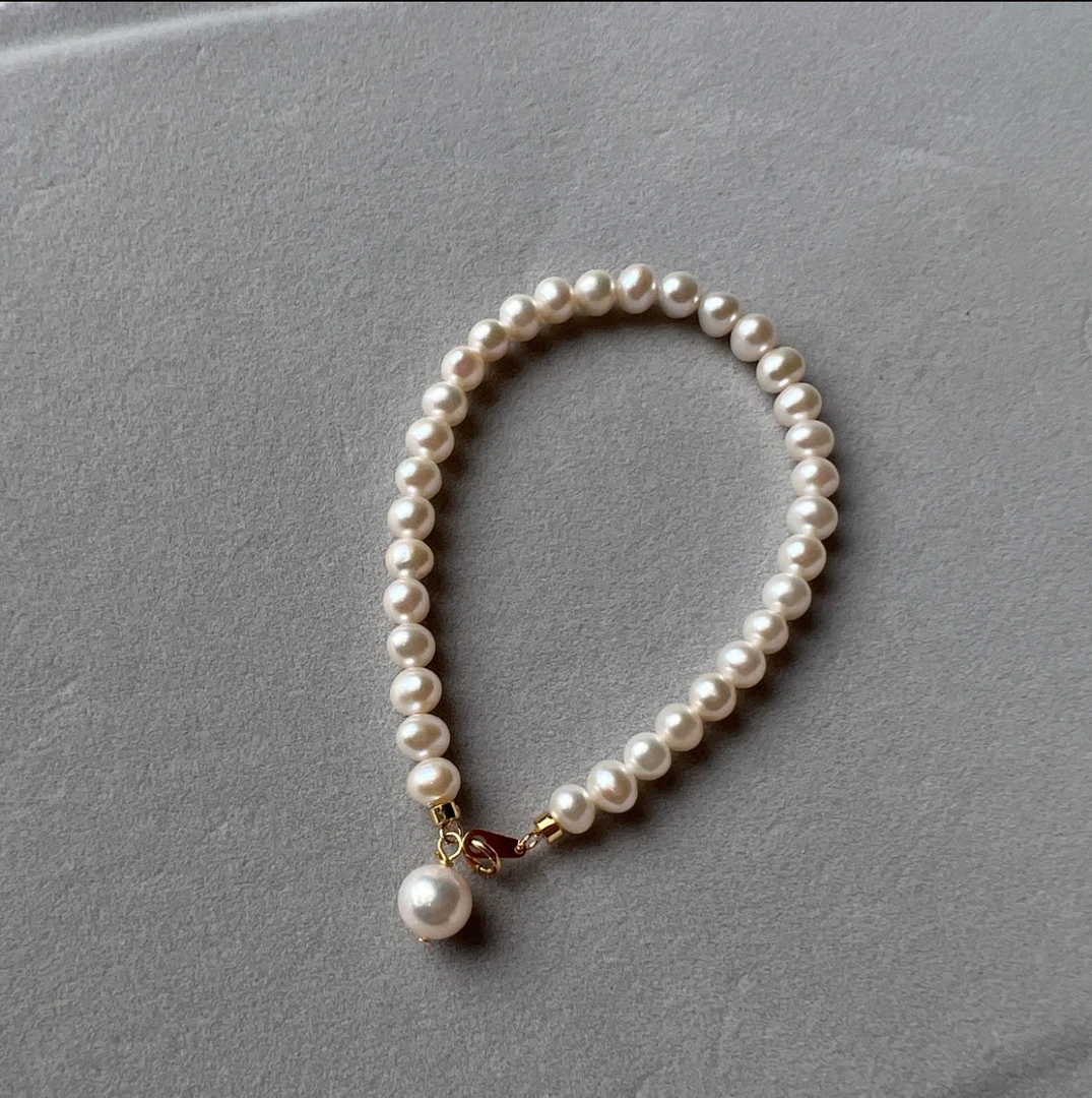 【士玲推荐】天然珍珠手链-淡水无核强光近圆几乎无暇5-6mm/S925银