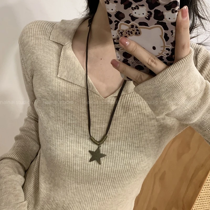 合金布艺项链 星星毛衣链做旧五角星编织波西米亚风早秋锁骨链女