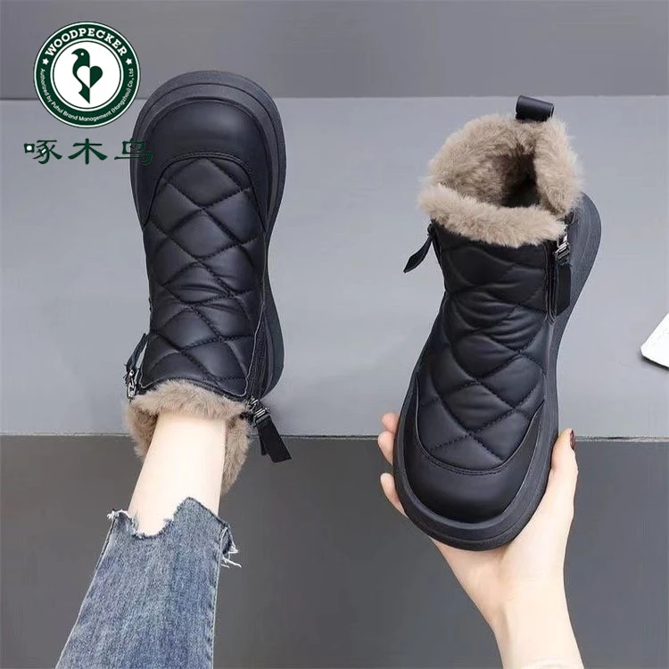 啄木鸟雪地靴女冬季2024新款加绒加厚东北大棉鞋防水防滑保暖短靴