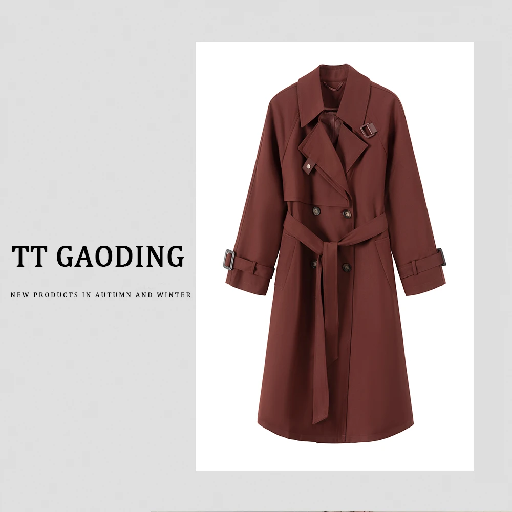 【TTGAODING】欧美高级复古收腰风衣外套中长款女秋奢贵双排扣大衣