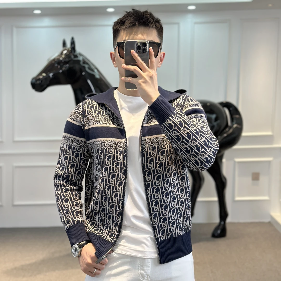 GDTN秋冬新款男士百搭针织柔感休闲字母连帽双面针织衫DU-1309