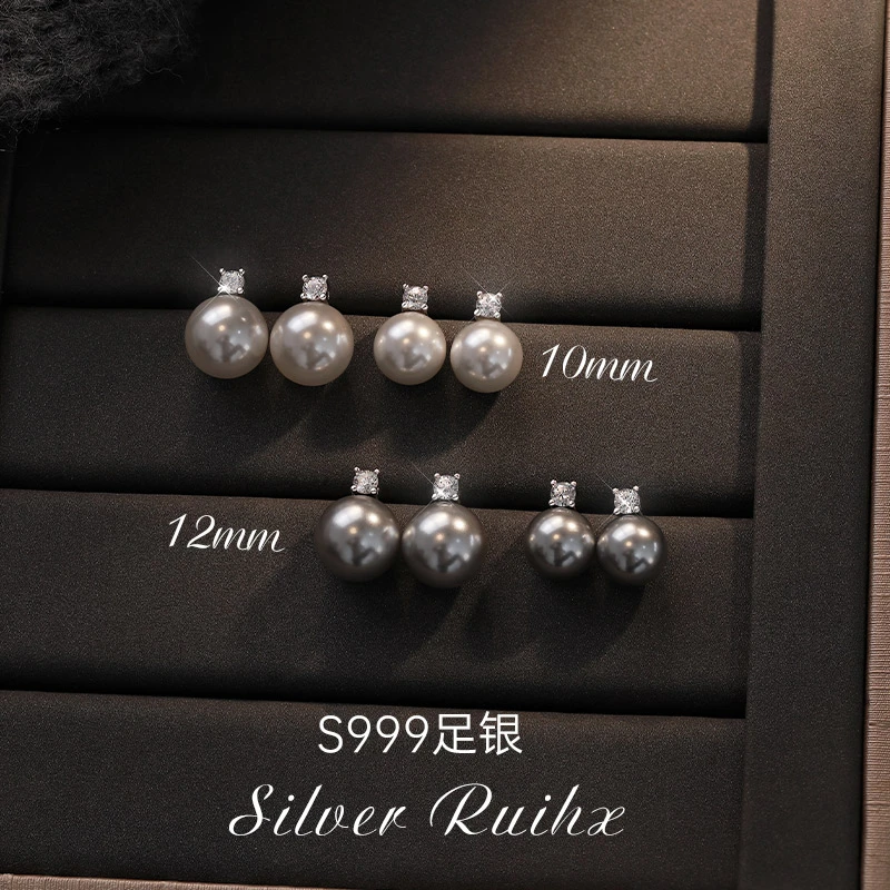 足银仿珍珠耳饰 戴妃耳钉张嘉倪同款耳环轻奢小众高级感耳饰