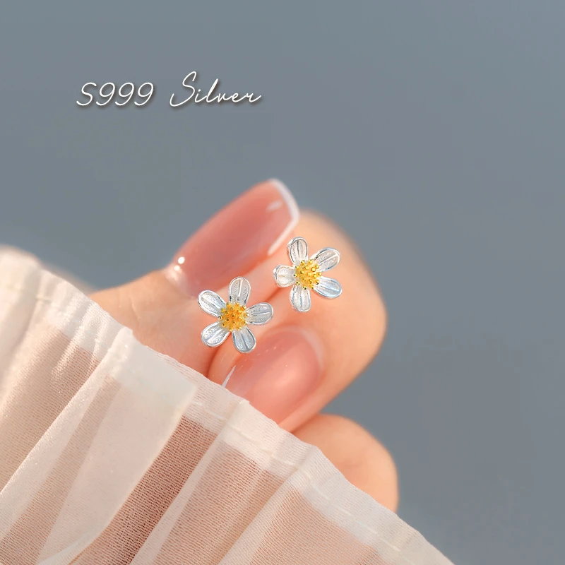 足银耳饰 999耳钉女花朵耳环养耳洞2025新款爆款小众设计高级雏菊