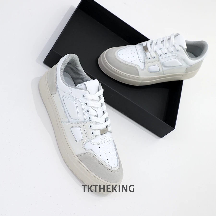 TKTHEKING/T0001 简约百搭 白色牛皮拼接ins时尚运动低帮休闲鞋