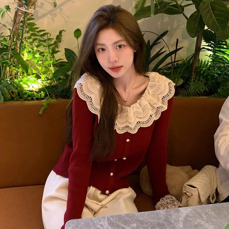 H881圣诞红色毛衣女款秋冬内搭打底衫2024爆款针织开衫上衣设计感