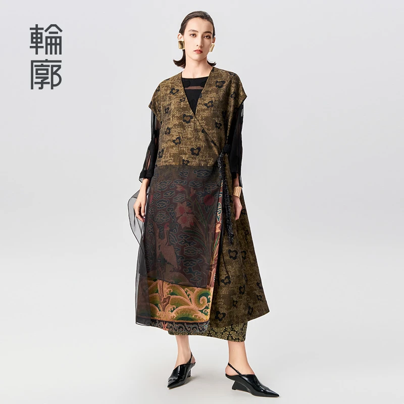 轮廓塞外曲侘寂风新中式提花中长马甲古典禅意小飞袖马夹L241Y057