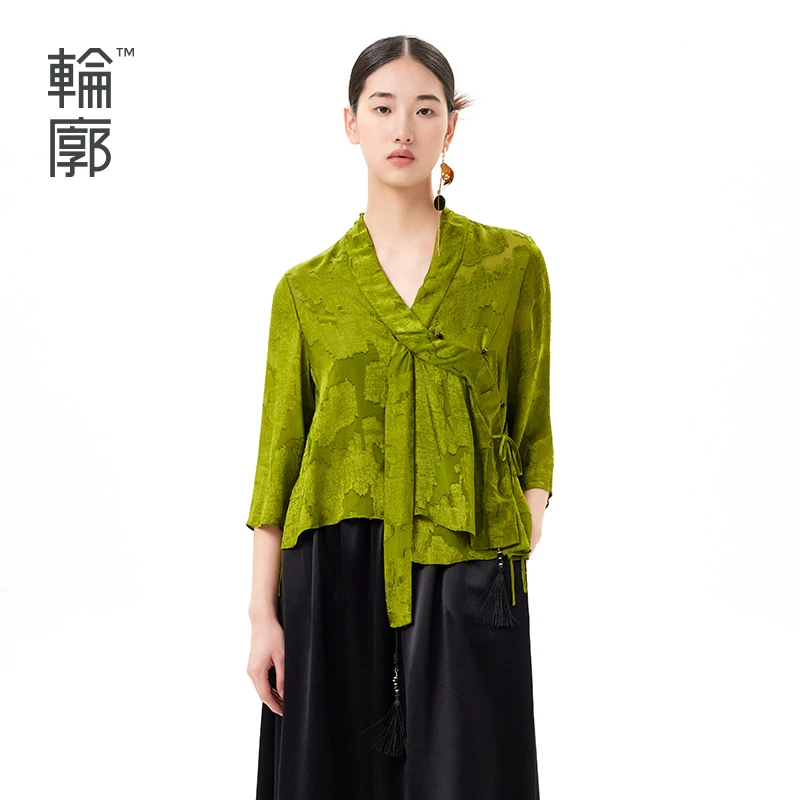 轮廓原创宽松衬衫七分袖单排扣通勤款女装舒适透气衬衣L231Y061