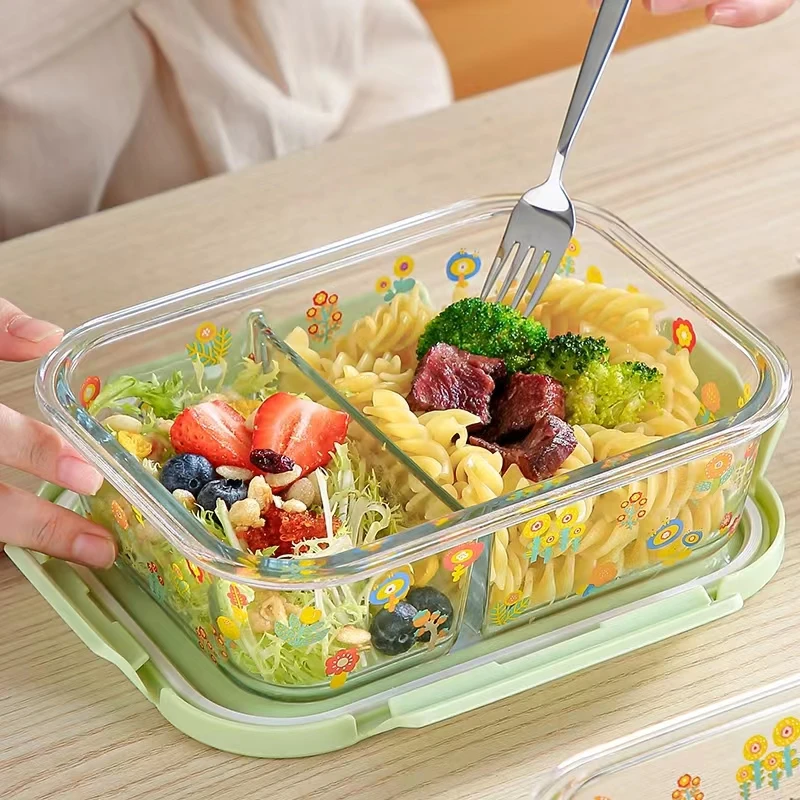 玻璃饭盒分隔保鲜盒方形耐热高硼硅防漏钢化成人午饭盒耐用防烫