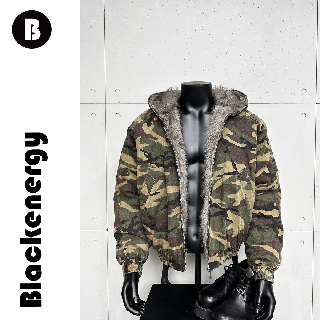 cleanfit风短款迷彩棉服男冬季美式小众座山雕连帽毛领棉衣boxy