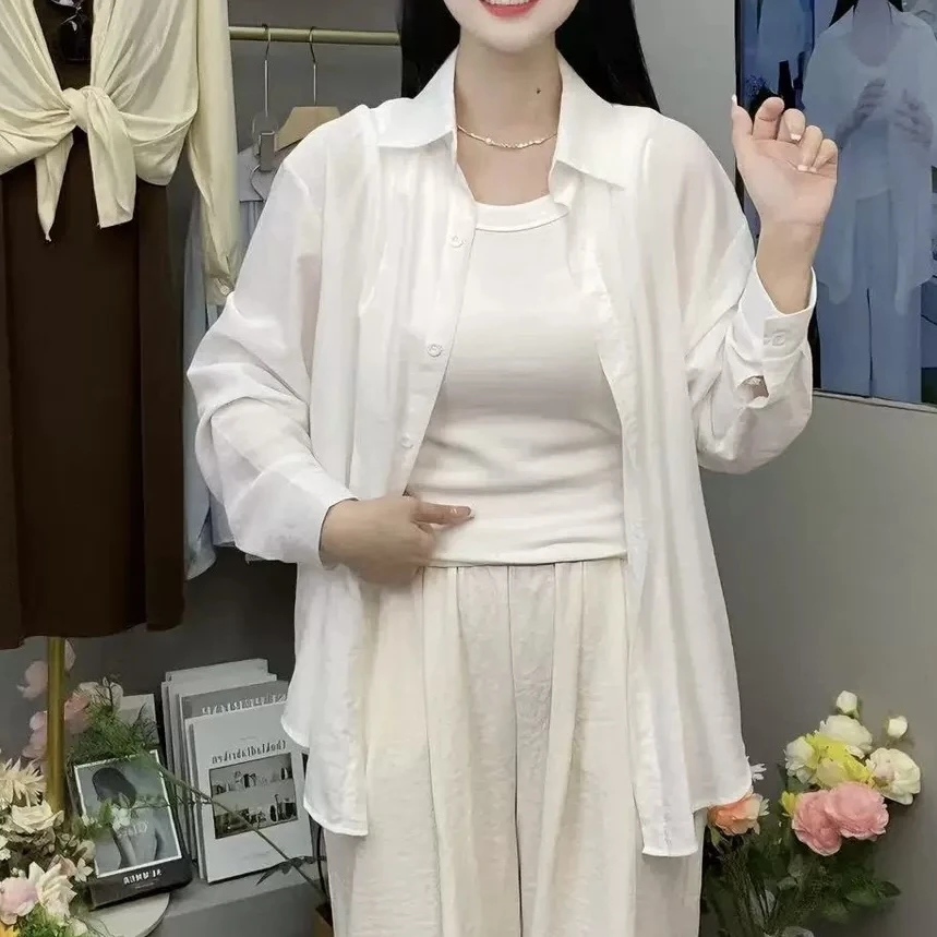 夏季新款长袖女防晒衣衬衣时尚百搭女装宽松长款气质设计感-8030