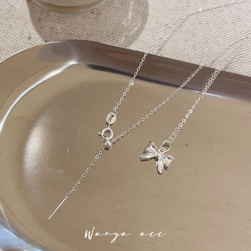 坠链均925银 S925纯银在逃公主蝴蝶结项链女气质简约轻奢锁骨链