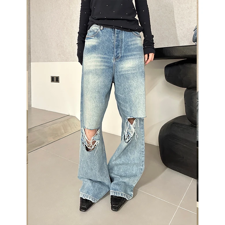 SOLSOL买手店 ETHOR设计师品牌24秋冬新款宽松破洞牛仔裤FW24-230