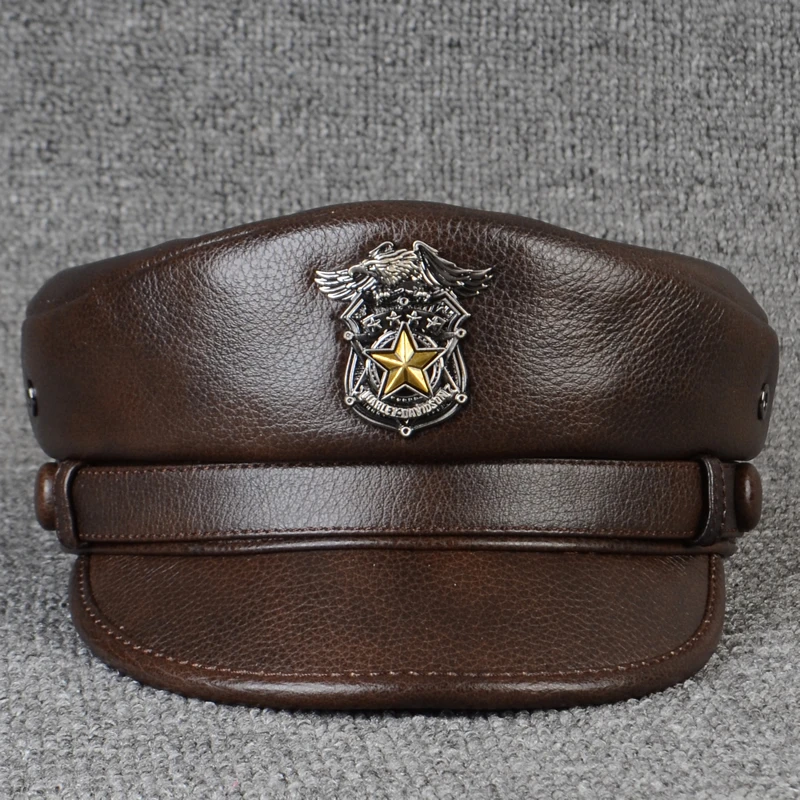 秋冬潮流真皮帽新款牛皮平顶水手帽男士女士英伦风男士帽子冬款