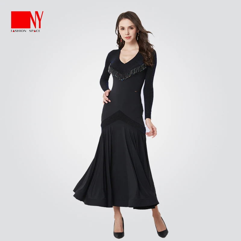 NY92014L纳艺钉珠撞色摩登裙国标舞专业舞服高档表演练习女连衣裙