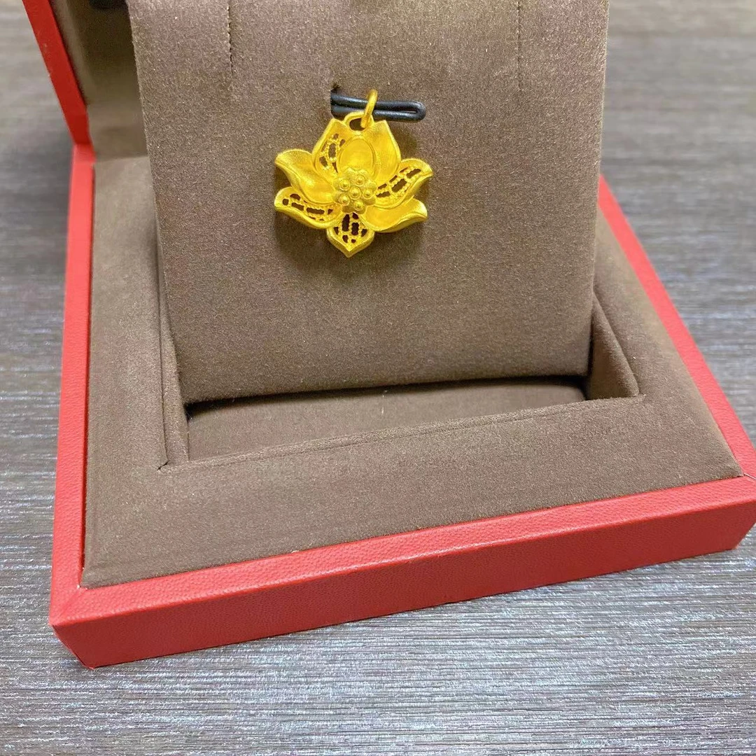 足金999 简约古法哑光莲花百搭吊坠