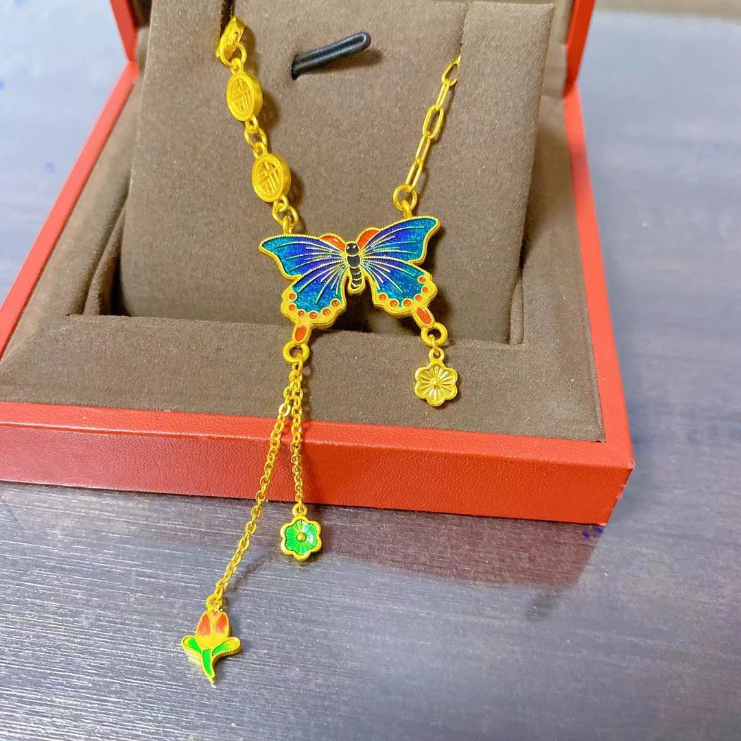 足金999 经典百搭珐琅彩蝴蝶套链