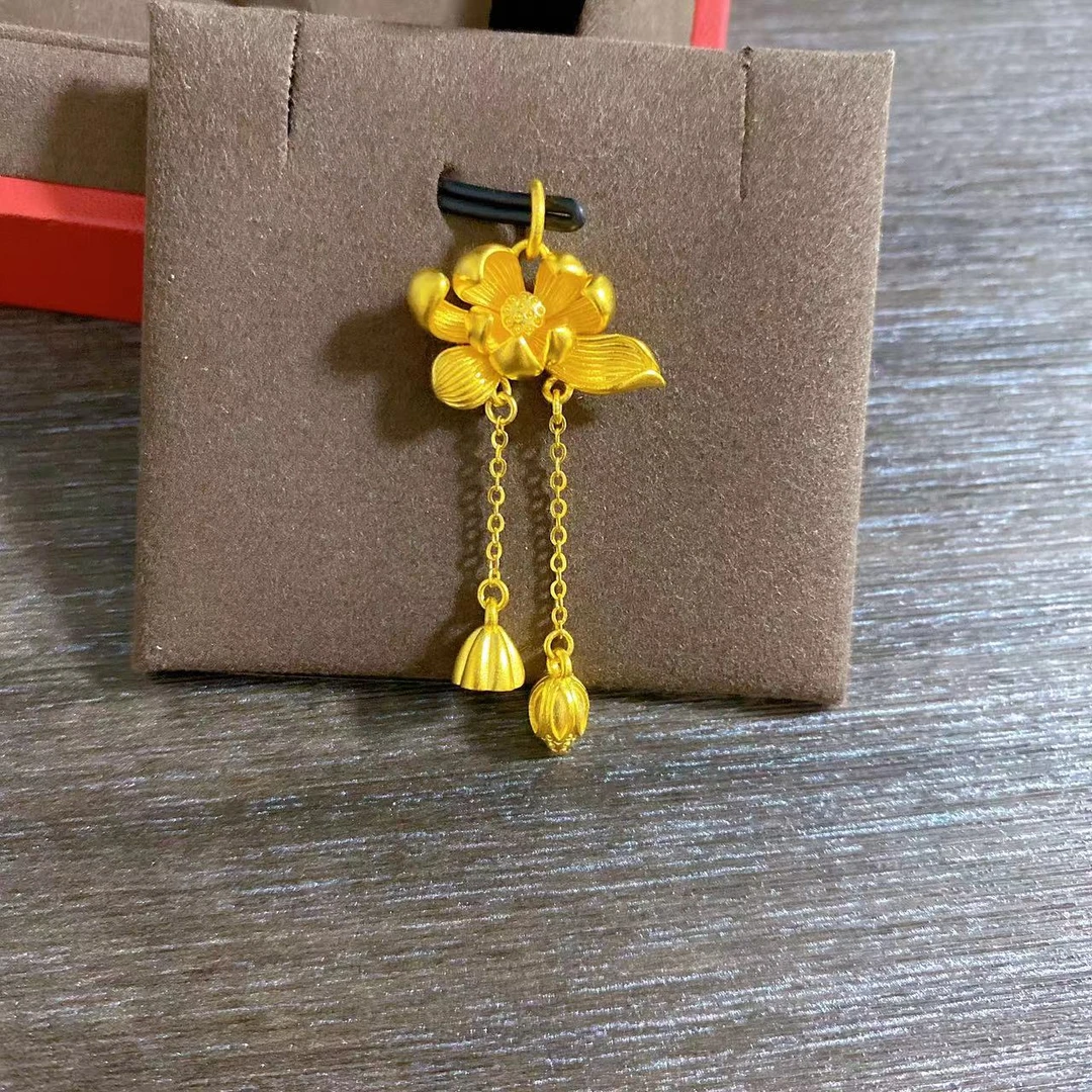足金999.9精品简约哑光莲花流苏百搭吊坠
