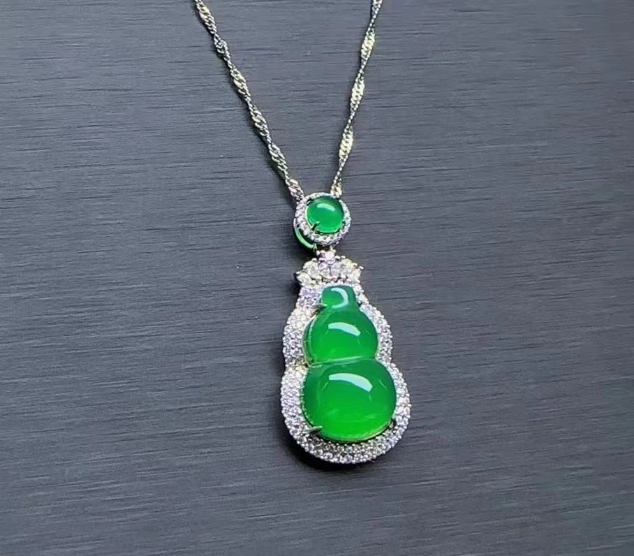 合金吊坠 淘玉珠宝设计师款豪镶冰绿精品葫芦简约高端大气吊坠