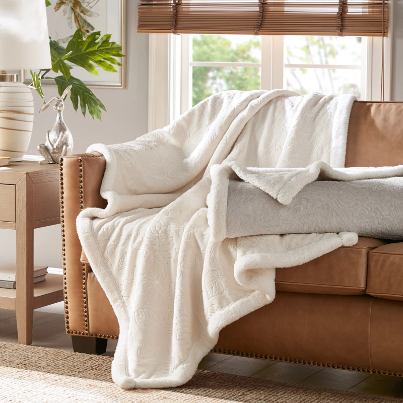 HARBORHOUSE美式家居简约午睡毯沙发盖毯法兰绒羊羔毛双面披毯子
