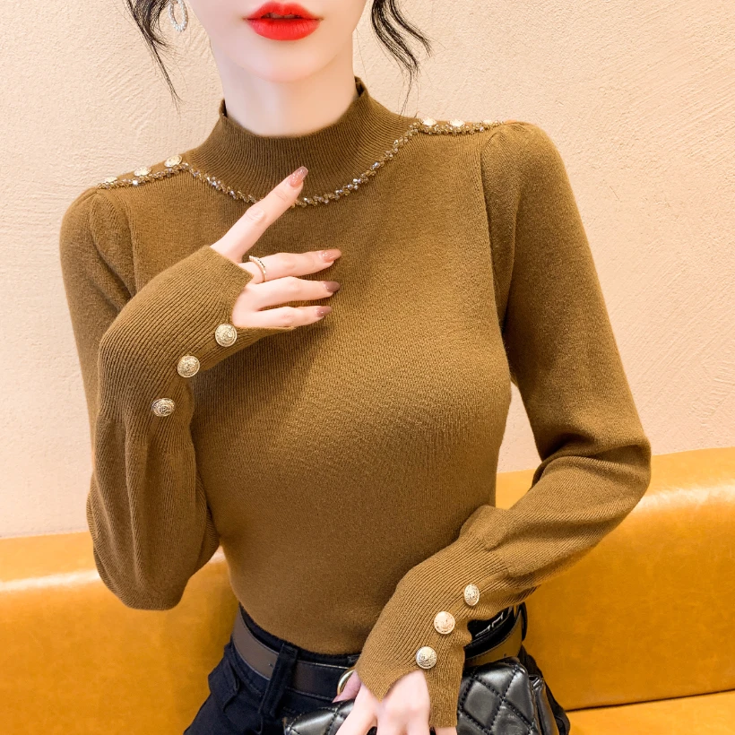 重工钉钻打底衫女秋冬高级感新款爆款修身气质长袖打底上衣女士