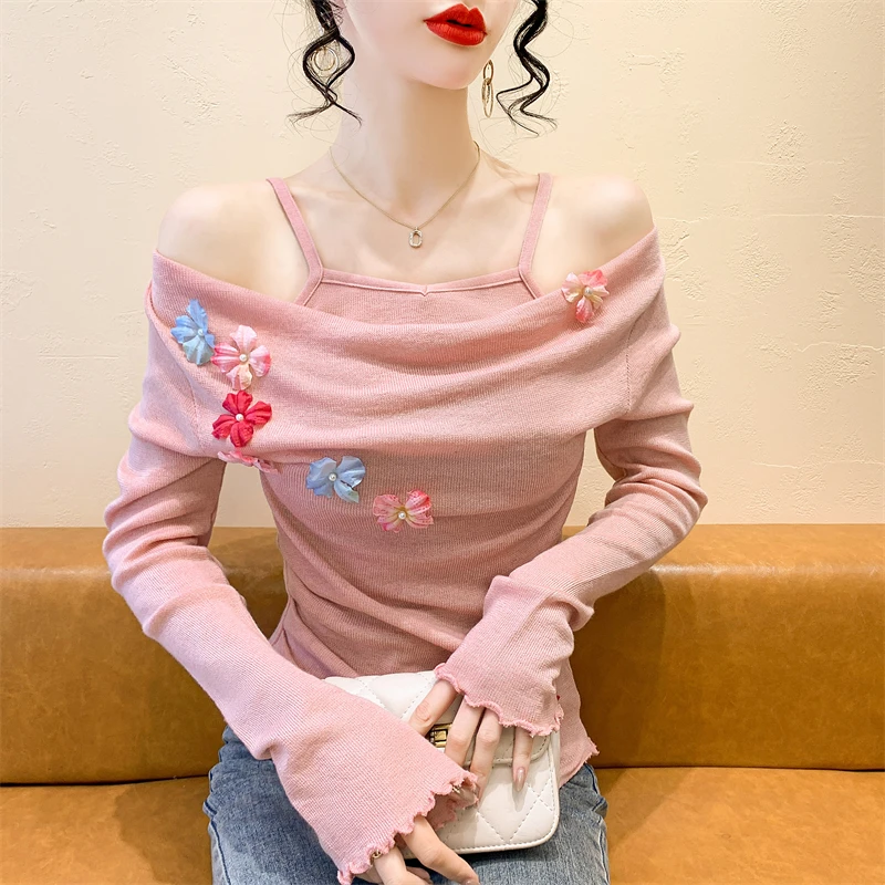 红人上新 秋季设计感荡领套头显瘦红色休闲打底衫针织衫毛衣女