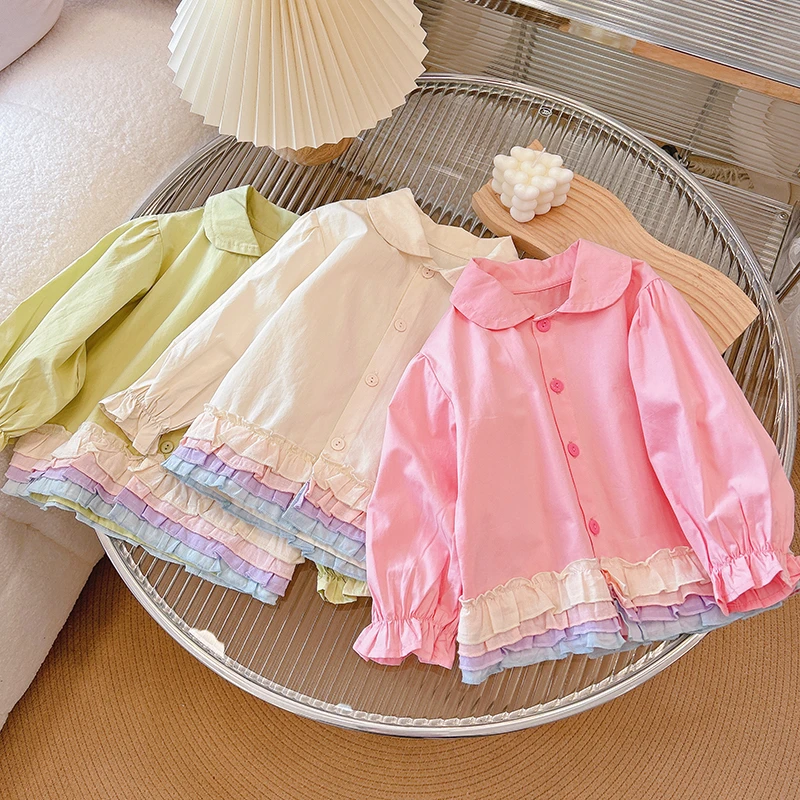 时髦春新款纯棉衬衣衬衫春秋洋气时尚宝宝女童女宝翻领欧若风童装