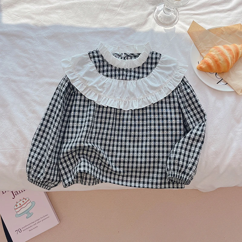 时尚春季新款女宝衬衣女童甜美衬衫时髦娃娃衫格子女孩欧若风童装
