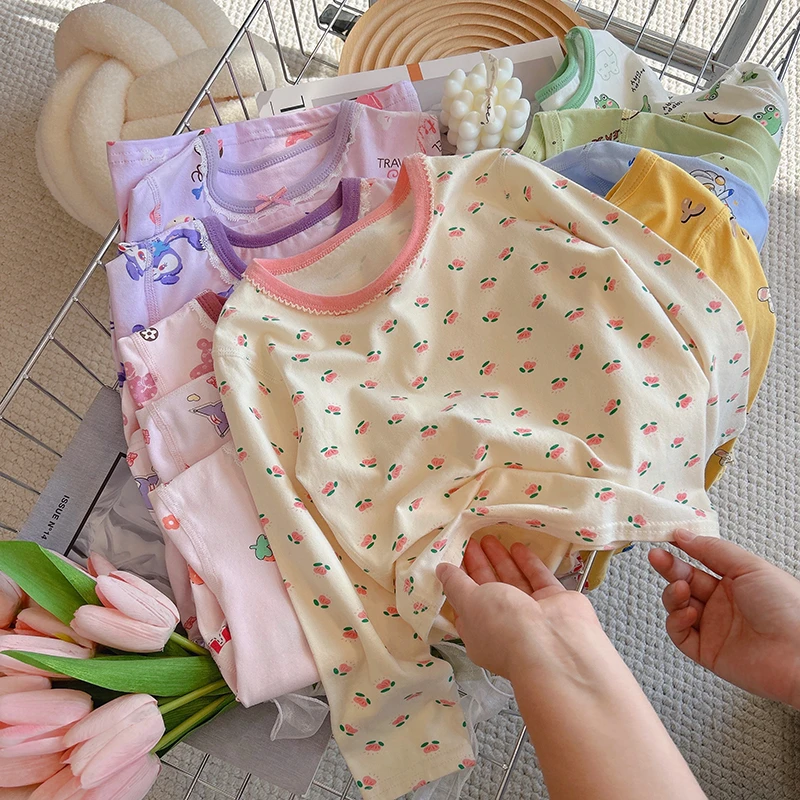 儿童家居服套装女童男童睡衣宝宝卡通保暖衣秋衣秋裤两件套装A60