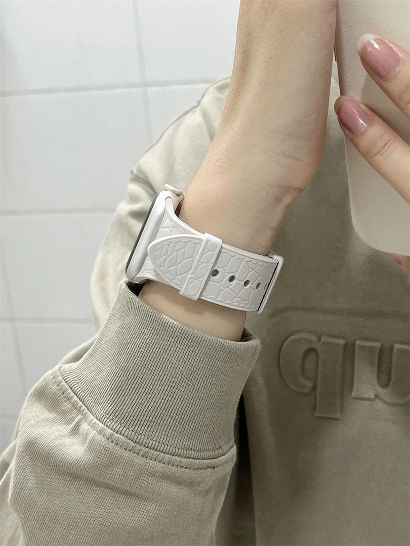 适用苹果iwatch9/8手表带荔枝纹表带ultra/2硅胶applewatch765432