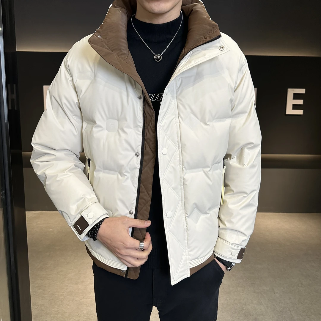 2024冬季新款男士立领拼色羽绒服国标白鸭绒保暖加厚防寒羽绒外套