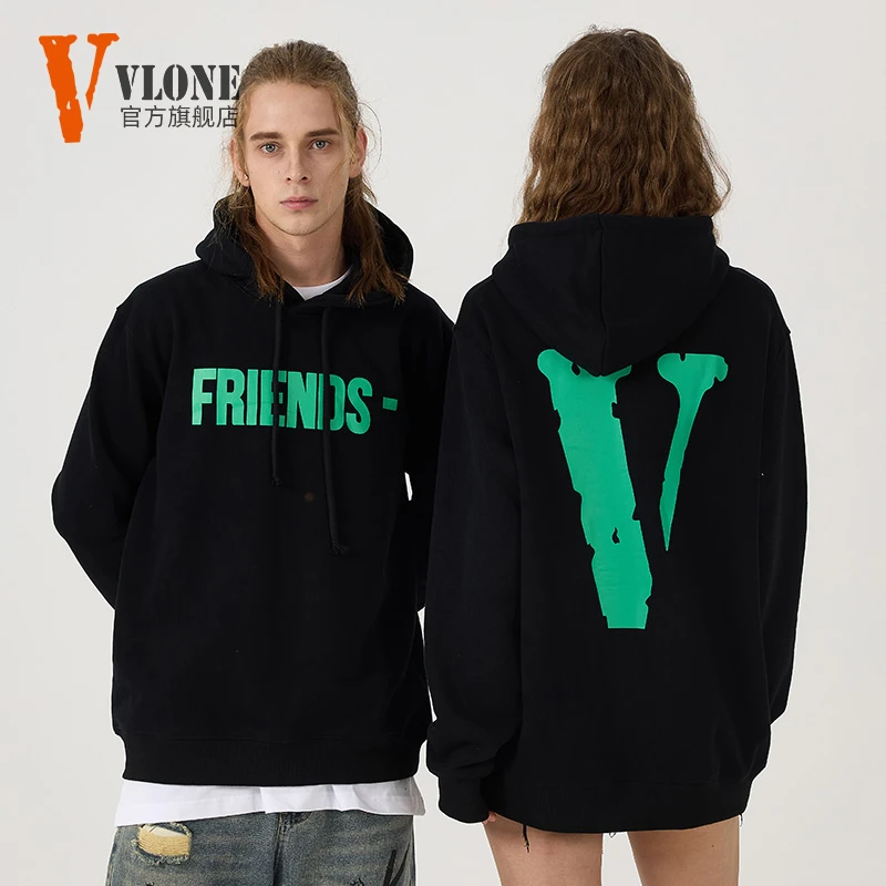 VLONE秋季休闲连帽卫衣印花长袖潮流男士宽松时尚绿色FRIENDS上衣