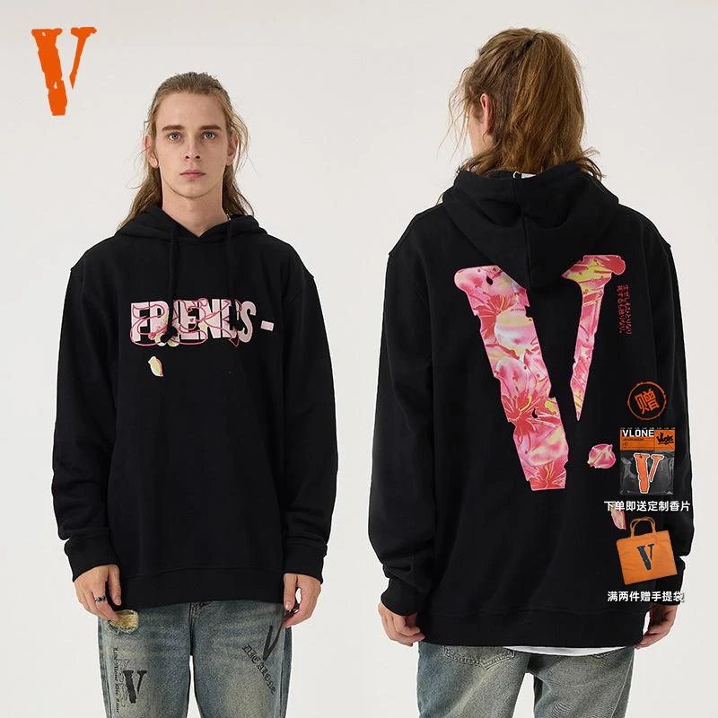 VLONE大V字logo樱花印花连帽卫衣男女同款 秋季情侣款送礼推荐