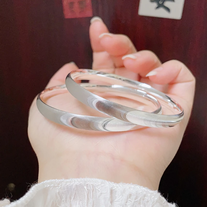 足银手镯 新款猫眼银手镯女款纯银999闭口实心足银镯子送女友礼物