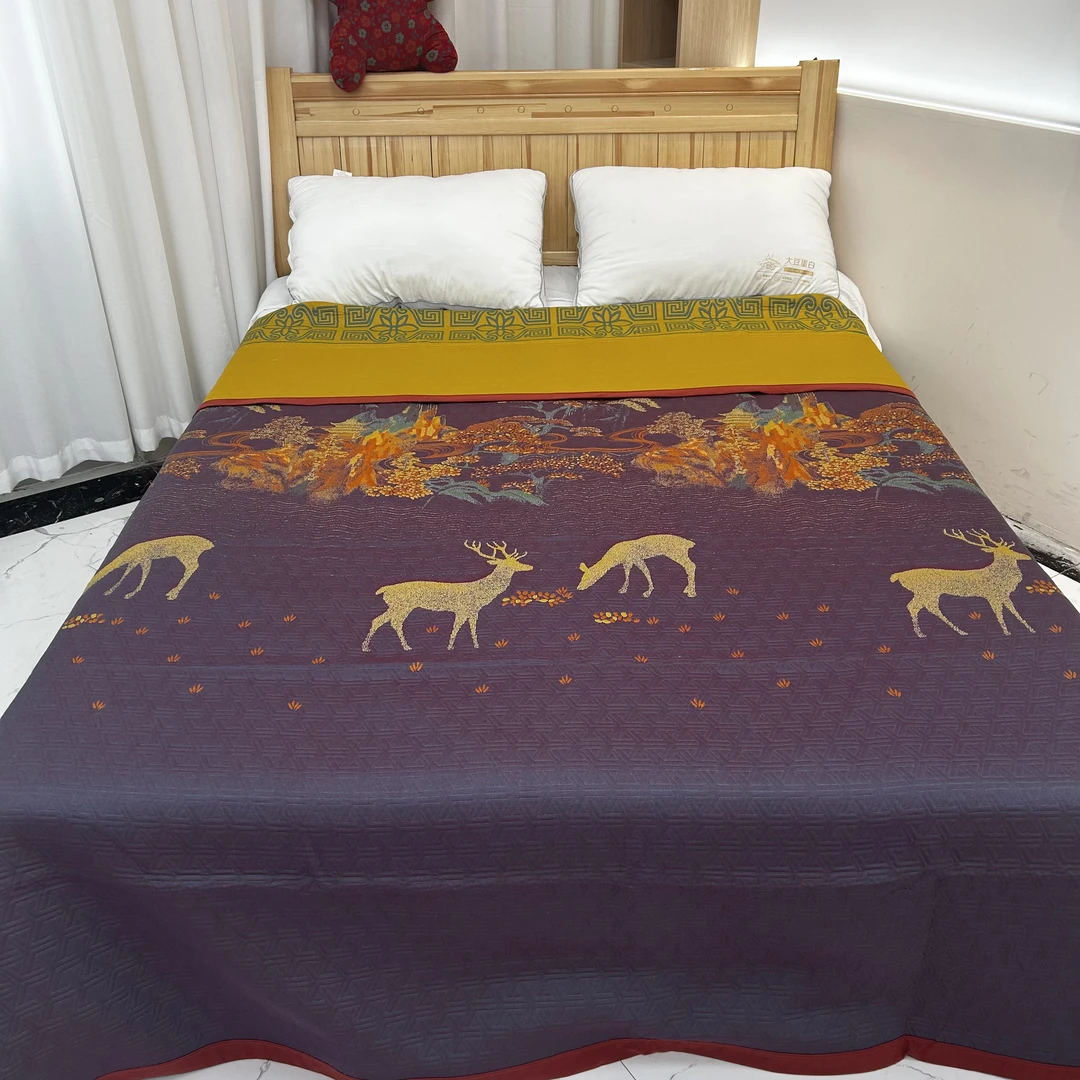 新[福鹿临门紫]230x250cm高端长绒匹马棉艺术A类四季恒温床盖