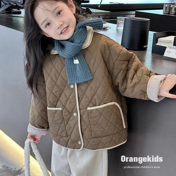 女童外套加绒秋冬款新款薄款夹棉儿童棉衣男孩上衣初冬棉服潮