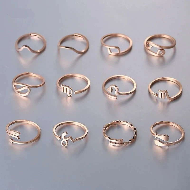 十二星座素圈情侣戒指女韩版学生简约钛钢镀玫瑰金不掉色开口尾戒