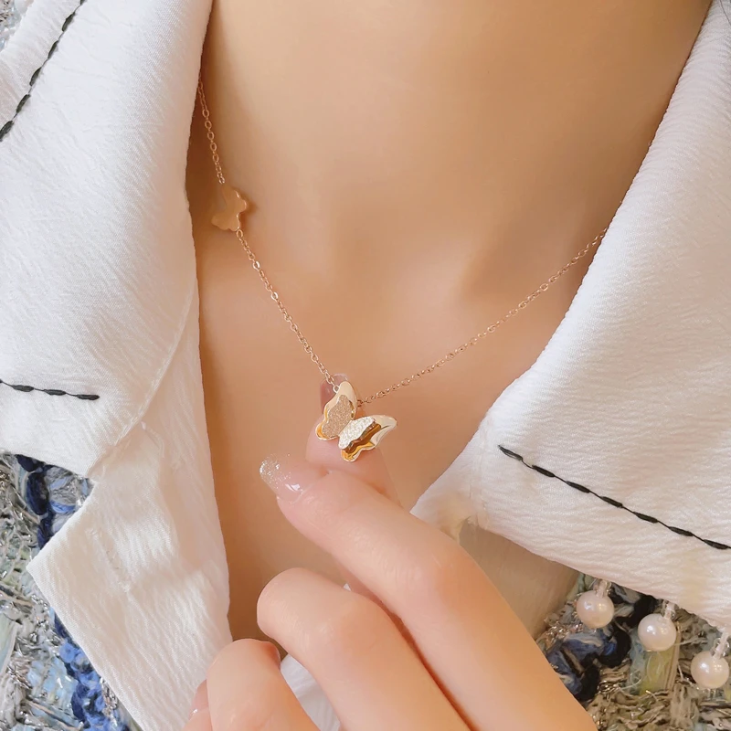 钛钢项链 蝴蝶磨砂项链女小众气质轻奢时尚法式简约颈链锁骨链