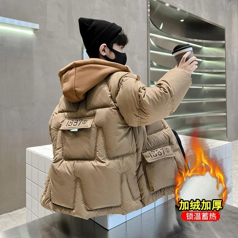 男童棉衣中长款加绒棉服加厚棉袄2024新款儿童冬季宝宝外套潮