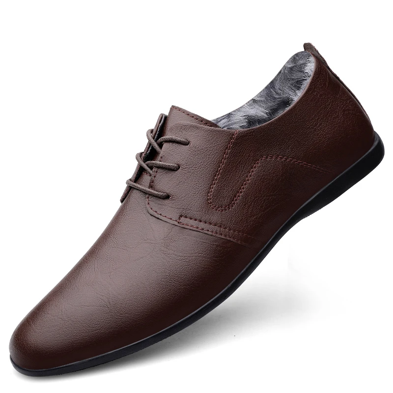 皮鞋男冬季加绒保暖真皮软底休闲棉鞋男士英伦系带轻便商务男鞋子