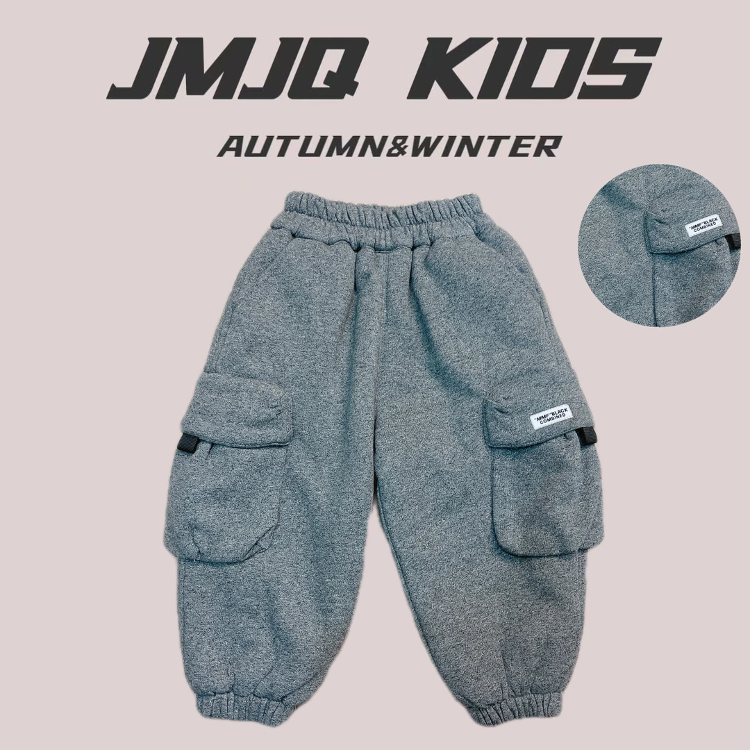 【JMJQ 231096-2】秋冬韩版男女宝花纱深灰保暖加厚加绒工装长裤