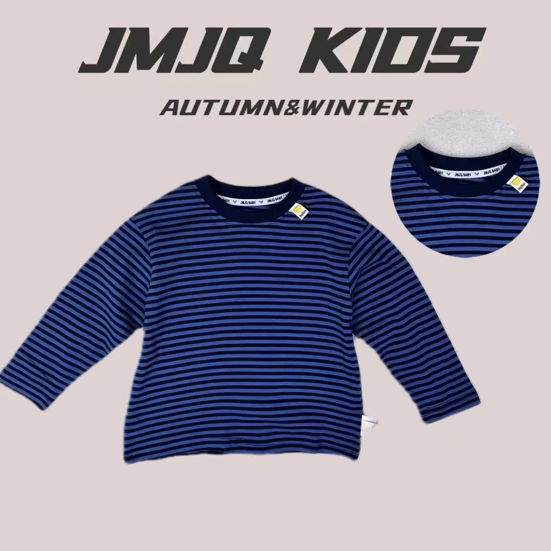 【JMJQ 20053】春秋中小童韩版亲肤色织条纹加厚单层长袖打底衫