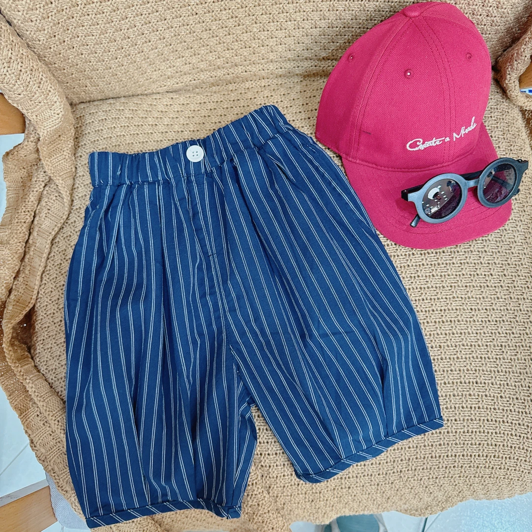 【JMJQ 20512】 夏季中小童百搭竖纹过膝盖宽松七分裤