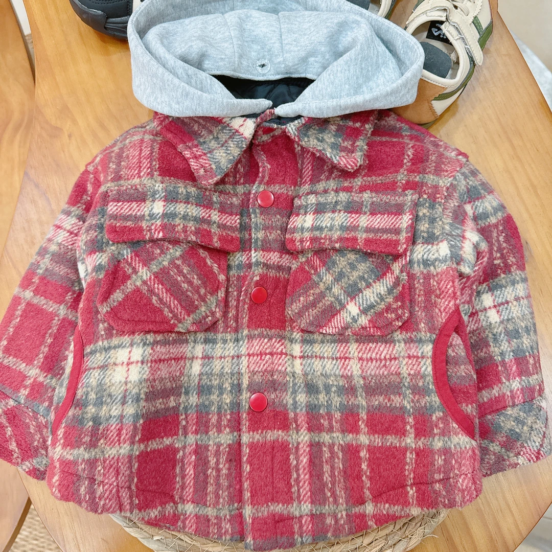 【JMJQ 20862】神秋冬韩版可拆卸连帽格子翻领绗棉保暖外套