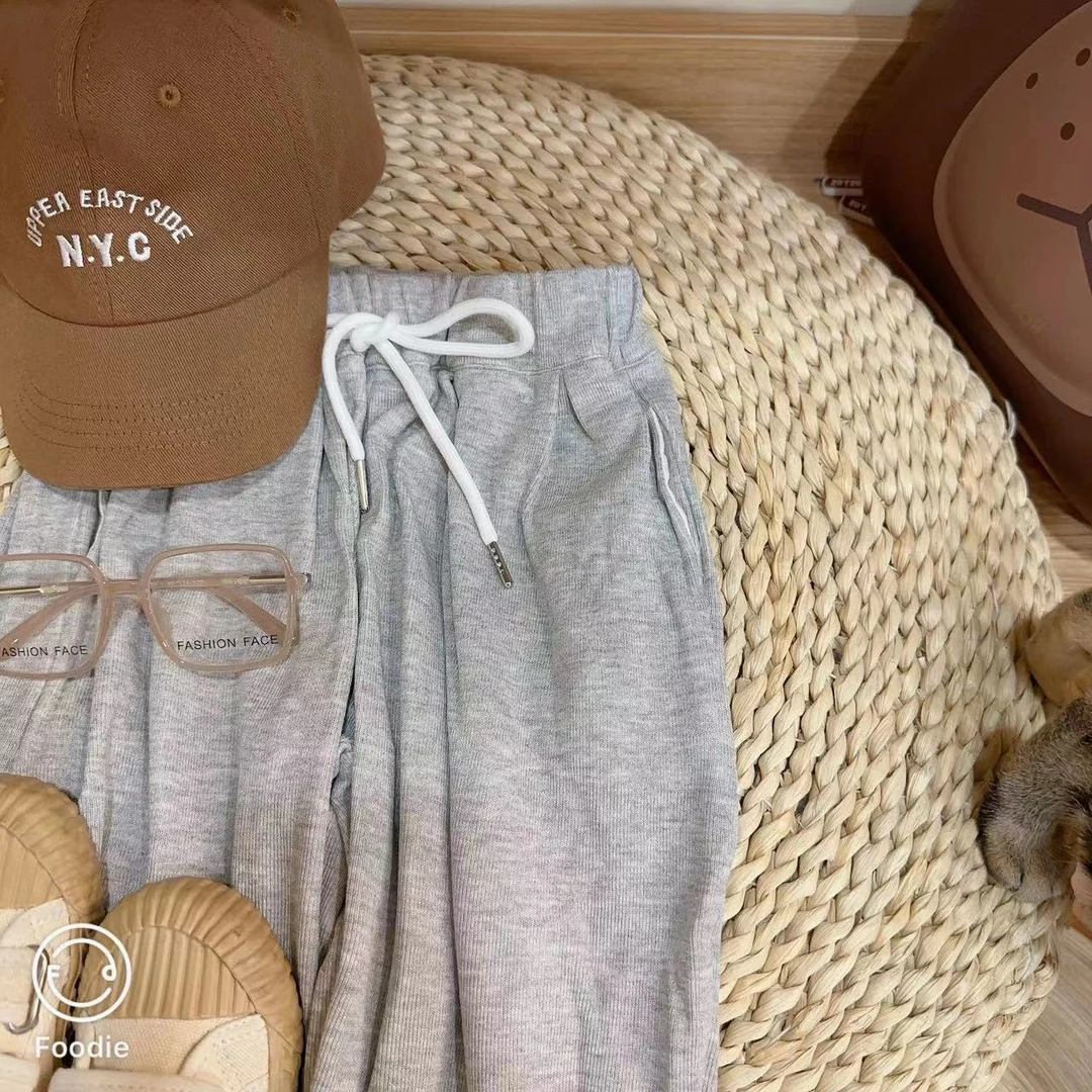 【JMJQ 23050】春秋韩版中小童纯色薄款舒适运动针织卫裤长裤老爹裤