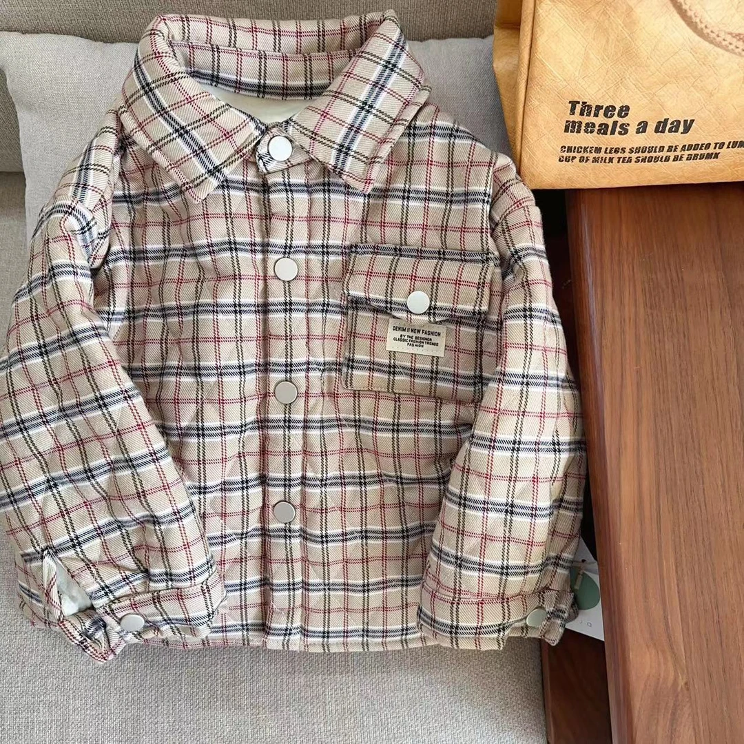 【断码处理冬 23981】秋冬尚儿童格子加绒加厚翻领衬衫休闲厚外套